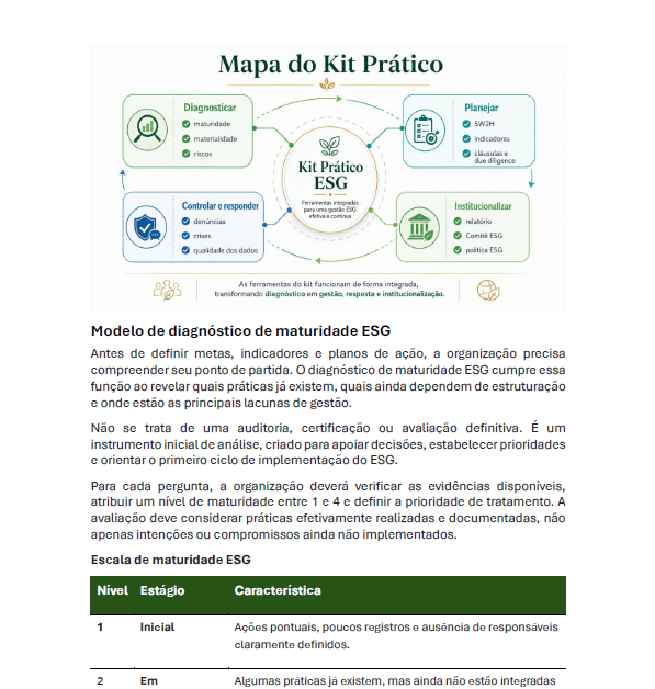 Página do e-book com o início do Kit Prático de Implementação ESG